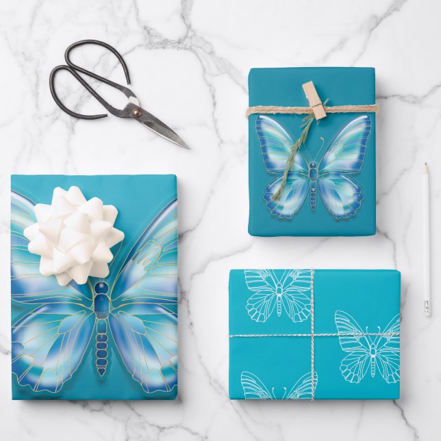 Hoja De Papel De Regalo Mariposa Turquesa (Anverso)