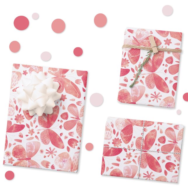 Hoja De Papel De Regalo Mariposas Acuarela Coral Rosa (Blush pink and coral watercolor butterfly pattern gift wrapping paper)