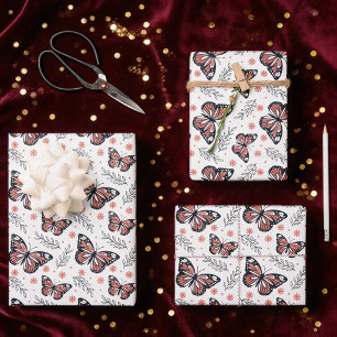 Hoja De Papel De Regalo Mariposas Acuarela Rosa Coral