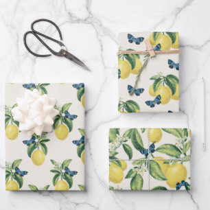 Hoja De Papel De Regalo Mariposas azules de limón