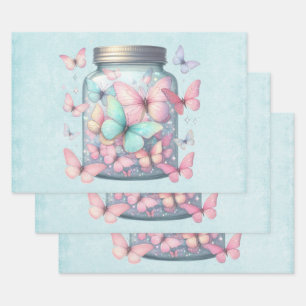 Hoja De Papel De Regalo Mariposas Caprichosas en un Tarro