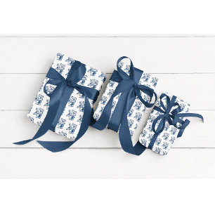Hoja De Papel De Regalo Mariposas en azul Delft, personalizable
