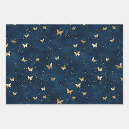Hoja De Papel De Regalo Mariposas Flores De Boda De Oro Azul Ducha Nupcial