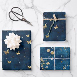 Hoja De Papel De Regalo Mariposas Flores De Boda De Oro Azul Ducha Nupcial