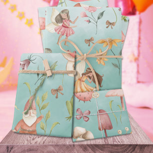 Hoja De Papel De Regalo Mariposas Gnomes & WingFairies Garden Green