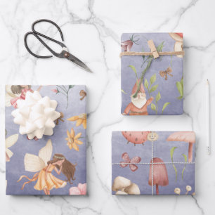 Hoja De Papel De Regalo Mariposas Gnomes & WingFairies Jardín Purple