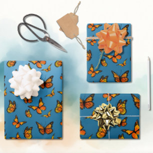 Hoja De Papel De Regalo Mariposas monarcas Azul Ombre