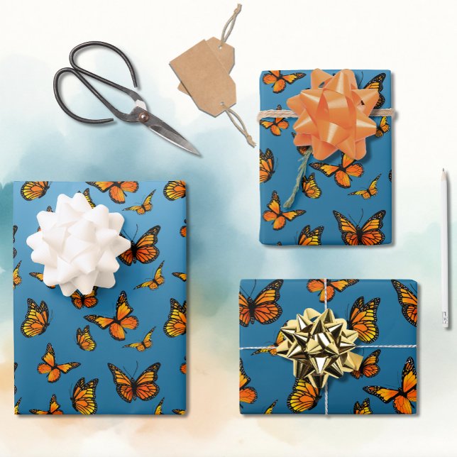 Hoja De Papel De Regalo Mariposas monarcas Azul Ombre (Subido por el creador)