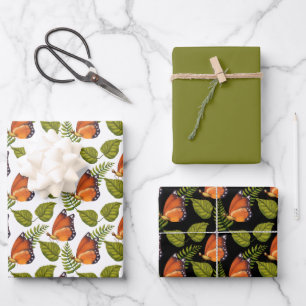 Hoja De Papel De Regalo Mariposas naranjas en blanco y negro
