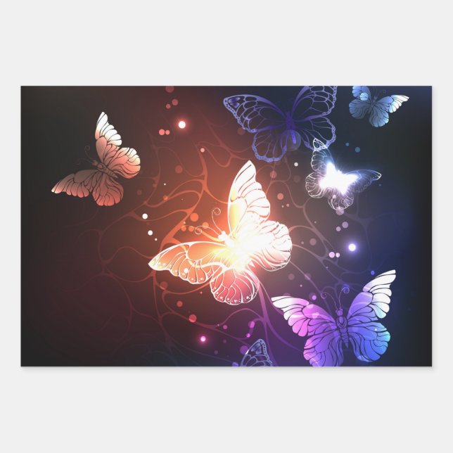 Hoja De Papel De Regalo Mariposas nocturnas brillantes (Anverso)