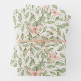 Hoja De Papel De Regalo mariposas rosadas y follaje verde