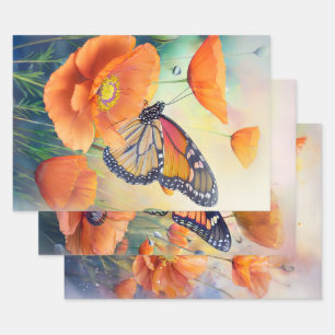 Hoja De Papel De Regalo Mariposas y Amapolas Botánicas