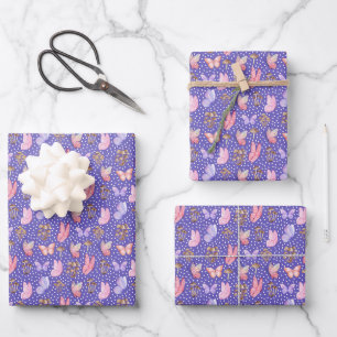 Hoja De Papel De Regalo Mariposas y hongos en azul Iris