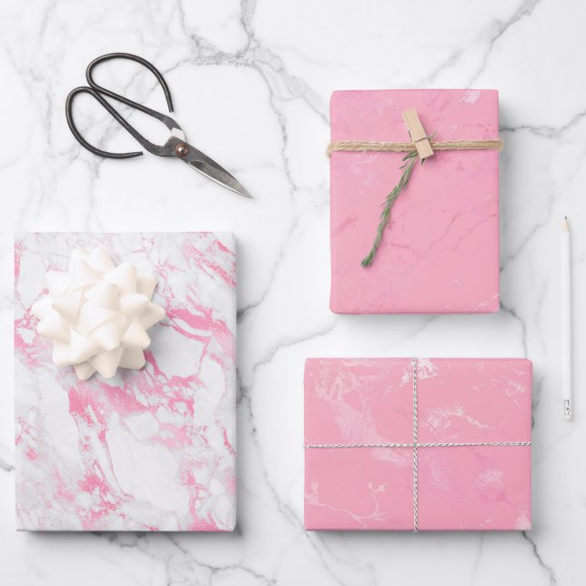 Hoja De Papel De Regalo Mármol blanco rosa      (Anverso)