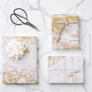 Hoja De Papel De Regalo Mármol blanco y dorado