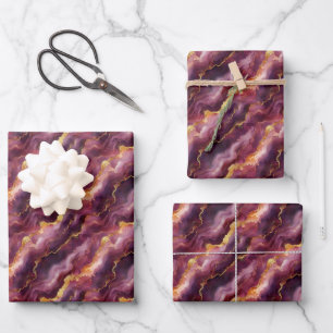 Hoja De Papel De Regalo Mármol Burgundy y Gold