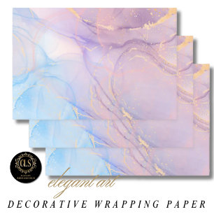 Hoja De Papel De Regalo Mármol con brillo dorado rosa y azul