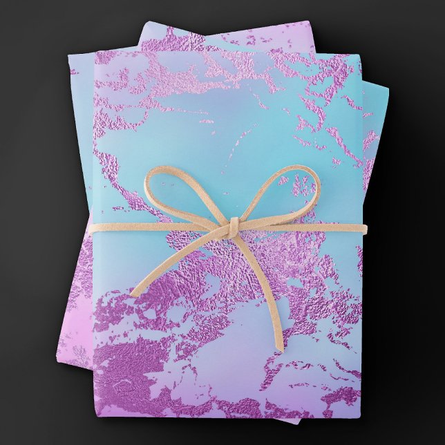 Hoja De Papel De Regalo Mármol de moda | Glitzy Glam Violet Purple Blue Om (Subido por el creador)