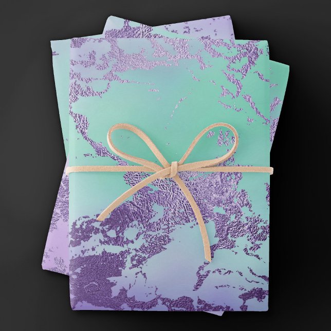 Hoja De Papel De Regalo Mármol de moda | Lavender morado y verde de menta (Subido por el creador)