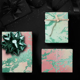 Hoja De Papel De Regalo Mármol Fresco | Precioso Coral Pastel y Ombre Verd