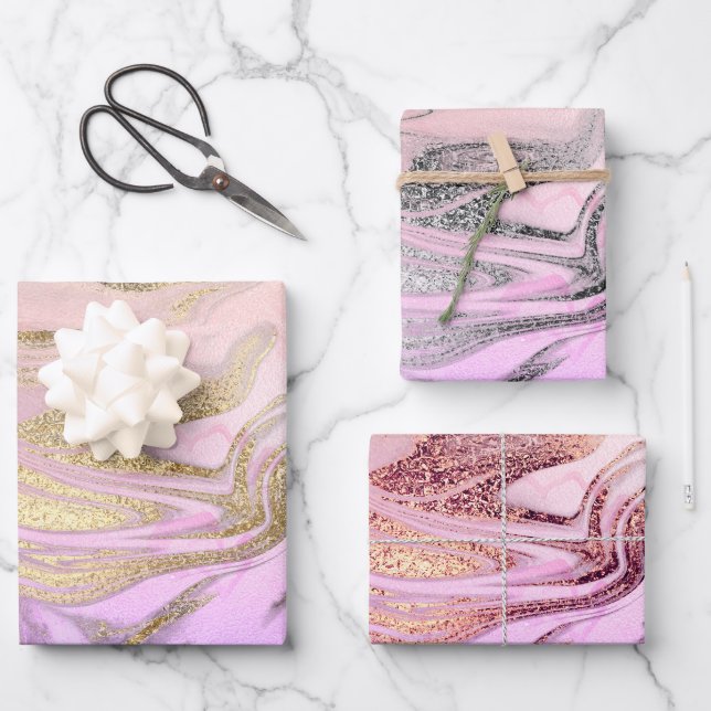 Hoja De Papel De Regalo Mármol holográfico elegante (Anverso)