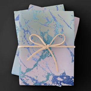 Hoja De Papel De Regalo Mármol irlandés   Rosa azul polvoriento holográfic