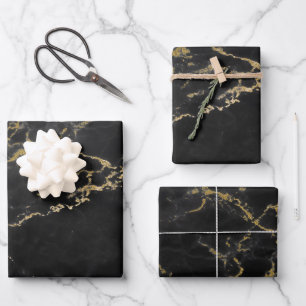 Hoja De Papel De Regalo Mármol negro y dorado