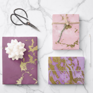 Hoja De Papel De Regalo Mármol rosa y dorado