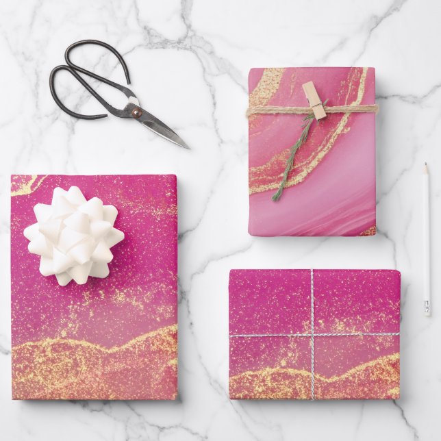 Hoja De Papel De Regalo Mármol rosa y dorado elegante (Anverso)