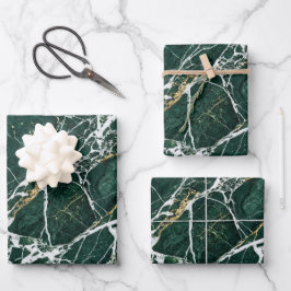 Hoja De Papel De Regalo Mármol Verde Esmeralda Elegante Veteado Dorado Reg