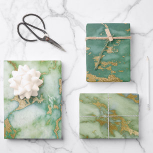 Hoja De Papel De Regalo Mármol verde y dorado