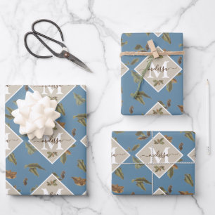 Hoja De Papel De Regalo Marrón ruidoso y azul turbulento deja monogramado