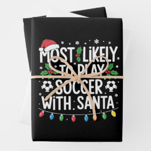 Hoja De Papel De Regalo Más Probable De Jugar Fútbol Con Santa Navidad Fam