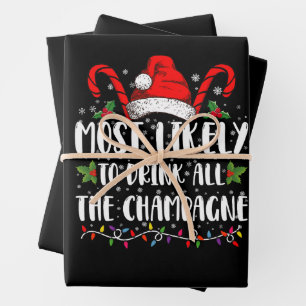 Hoja De Papel De Regalo Más Probable Que Beba Todo El Champán Xmas Bebida
