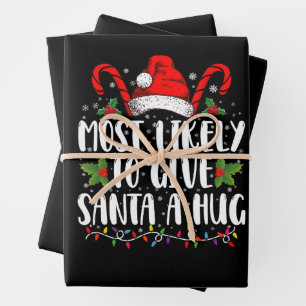 Hoja De Papel De Regalo Más Probable Que Le Dé Un Abrazo A Santa En Navida