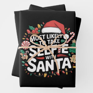 Hoja De Papel De Regalo Más Probable Que Tome Selfie Con Santa Familia Nav