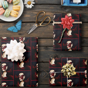 Hoja De Papel De Regalo Máscara de Mariposa Roja Mujer Fantasía Gótica