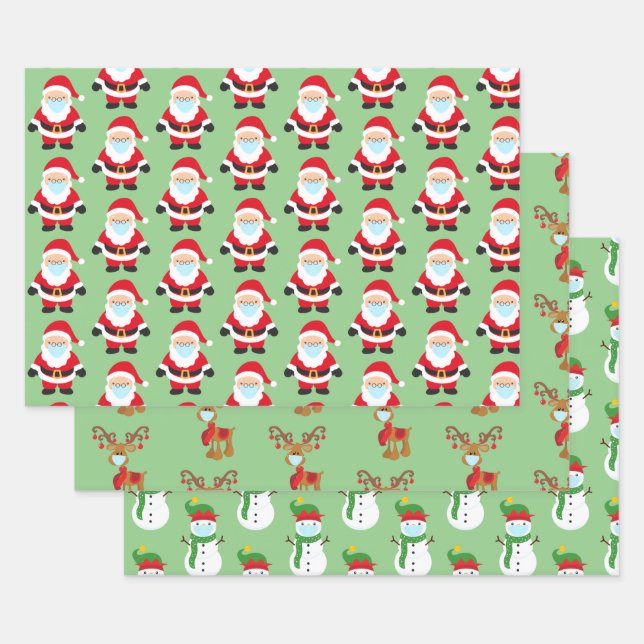 Hoja De Papel De Regalo Máscara facial de Navidad 2020 Covid Santa Muñeco  (Set)