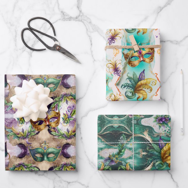 Hoja De Papel De Regalo Máscaras de Mardi Gras (Anverso)