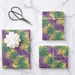 Hoja De Papel De Regalo Máscaras y cuentas de Mardi Gras estilo arte doodl