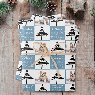 Hoja De Papel De Regalo Mascota de cachorro de perro lindo foto árbol azul