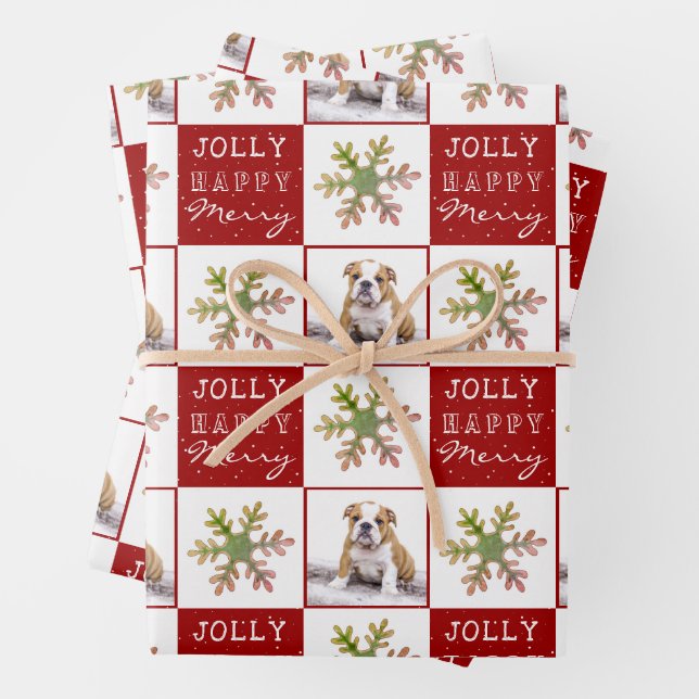 Hoja De Papel De Regalo Mascota de Cachorros Perros Foto Navidades rojos c (In situ)