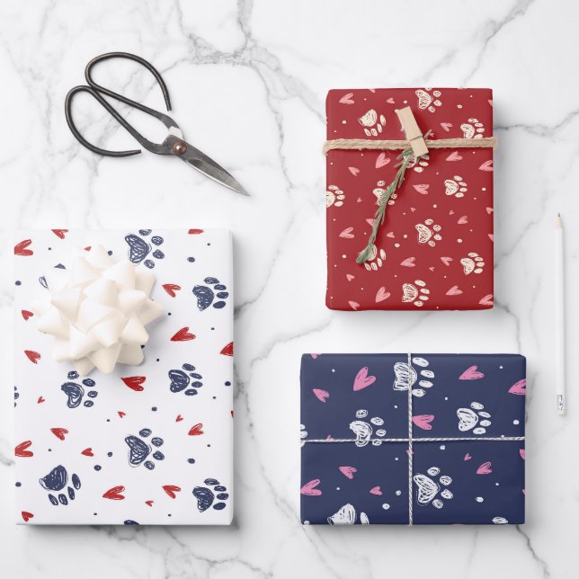 Hoja De Papel De Regalo Mascota Paw Imprimir patrón de corazón El día de S (Anverso)