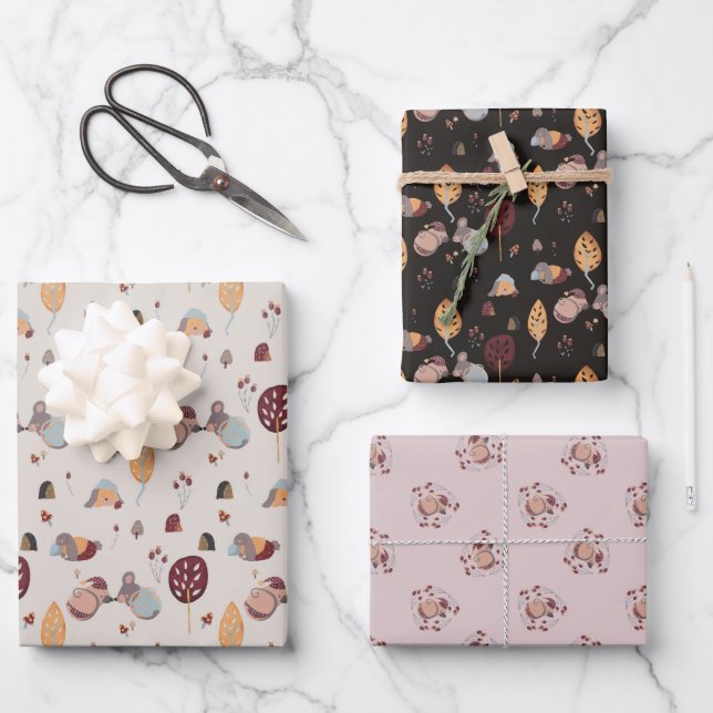Hoja De Papel De Regalo Mascotas somnolientos lindos (Anverso)