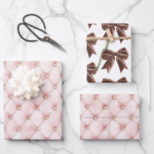 Hoja De Papel De Regalo Mata de oro rosa con lazo marrón para despedida de