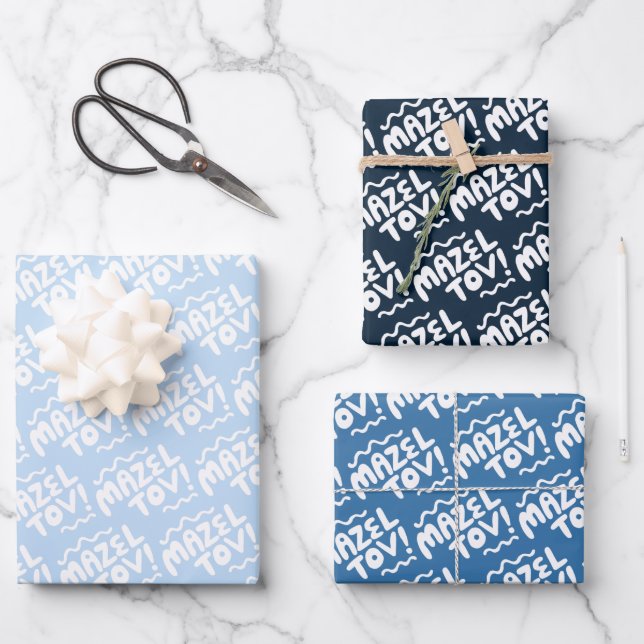 Hoja De Papel De Regalo MAZEL TOV Bar Bat Mitzvah Azul judío manchado (Anverso)