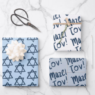 Hoja De Papel De Regalo MAZEL TOV Bar Bat Mitzvah Azul judío manchado