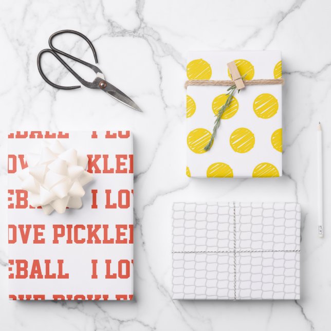 Hoja De Papel De Regalo ME ENCANTA PICKLEBALL Juego de deportes Ball Net T (Anverso)