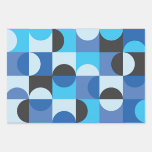 Hoja De Papel De Regalo Media Century Media Circles Blue Turqouise Black