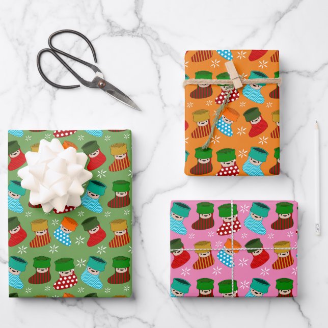 Hoja De Papel De Regalo Medias de Navidad Lindas (Anverso)